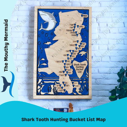 Shark Tooth Hunting Bucket List 3D Map.**Exclusive Original Map*